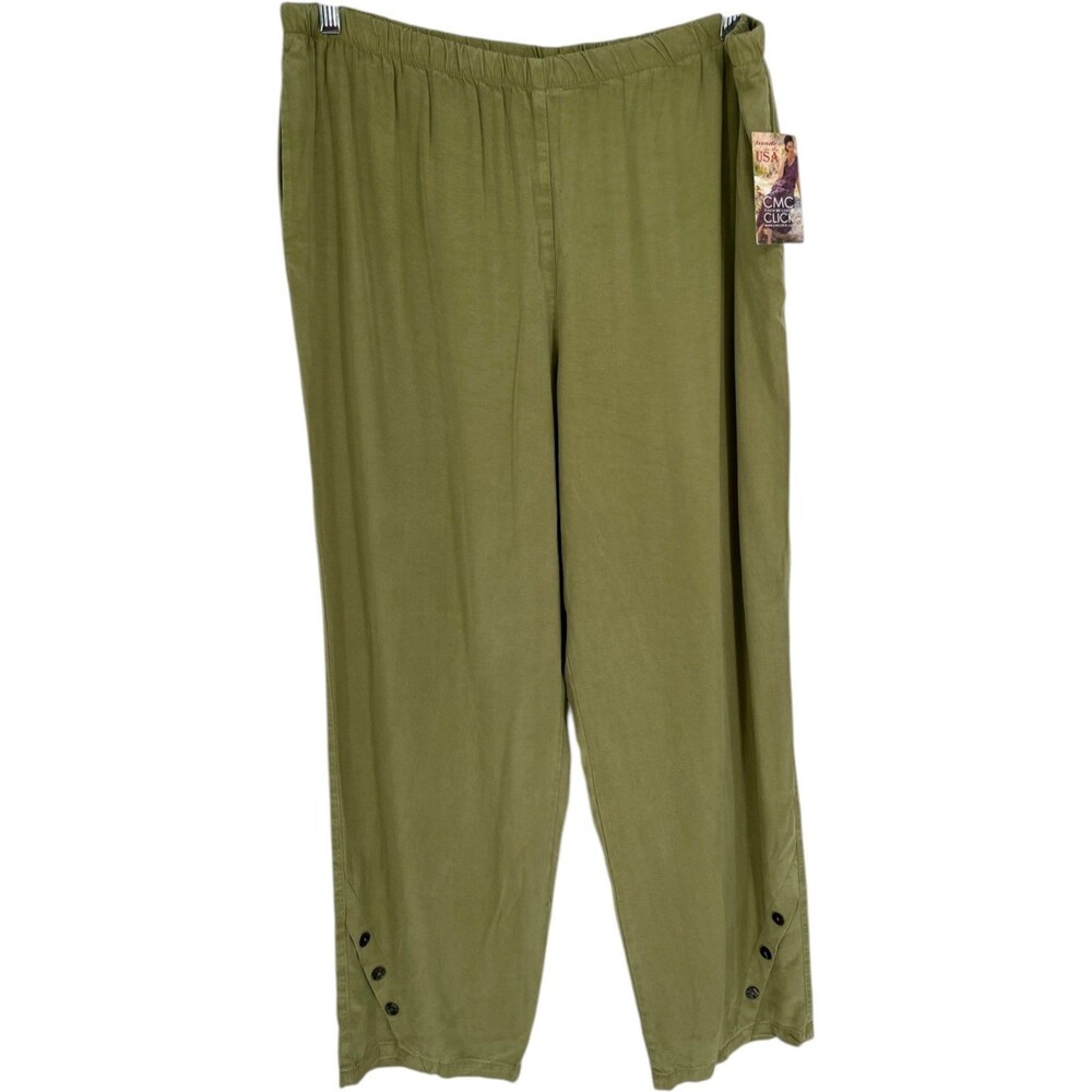 CLICK Color Me Cotton Pants Women Size XXL Green Tencel Rayon Lagenlook Mori